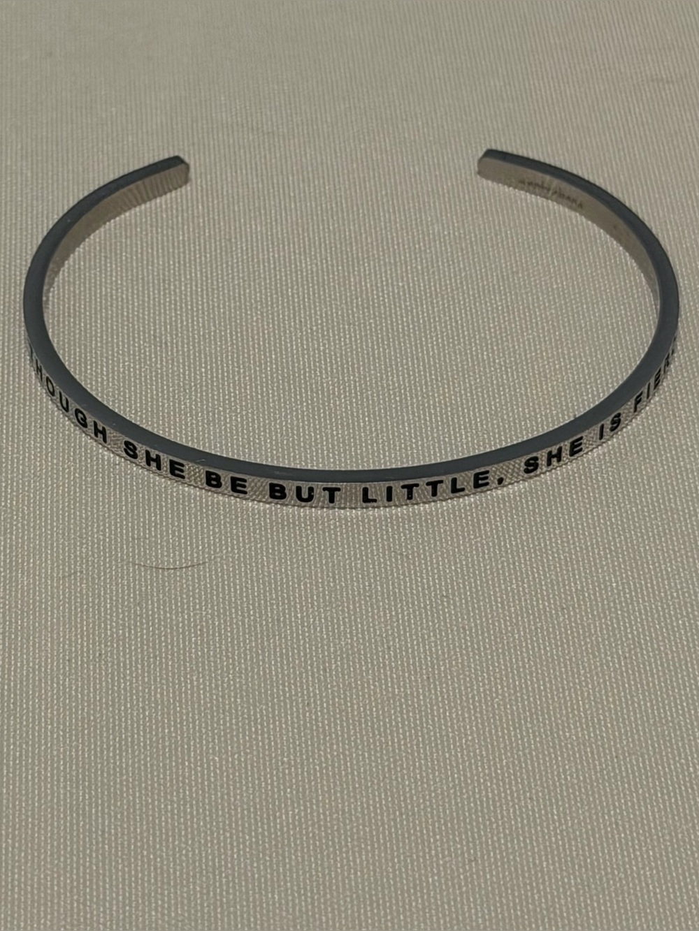 Silver Inspirational Cuff Bracelet “though she be but little, she is fierce”